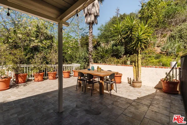 an outdoor space with seating