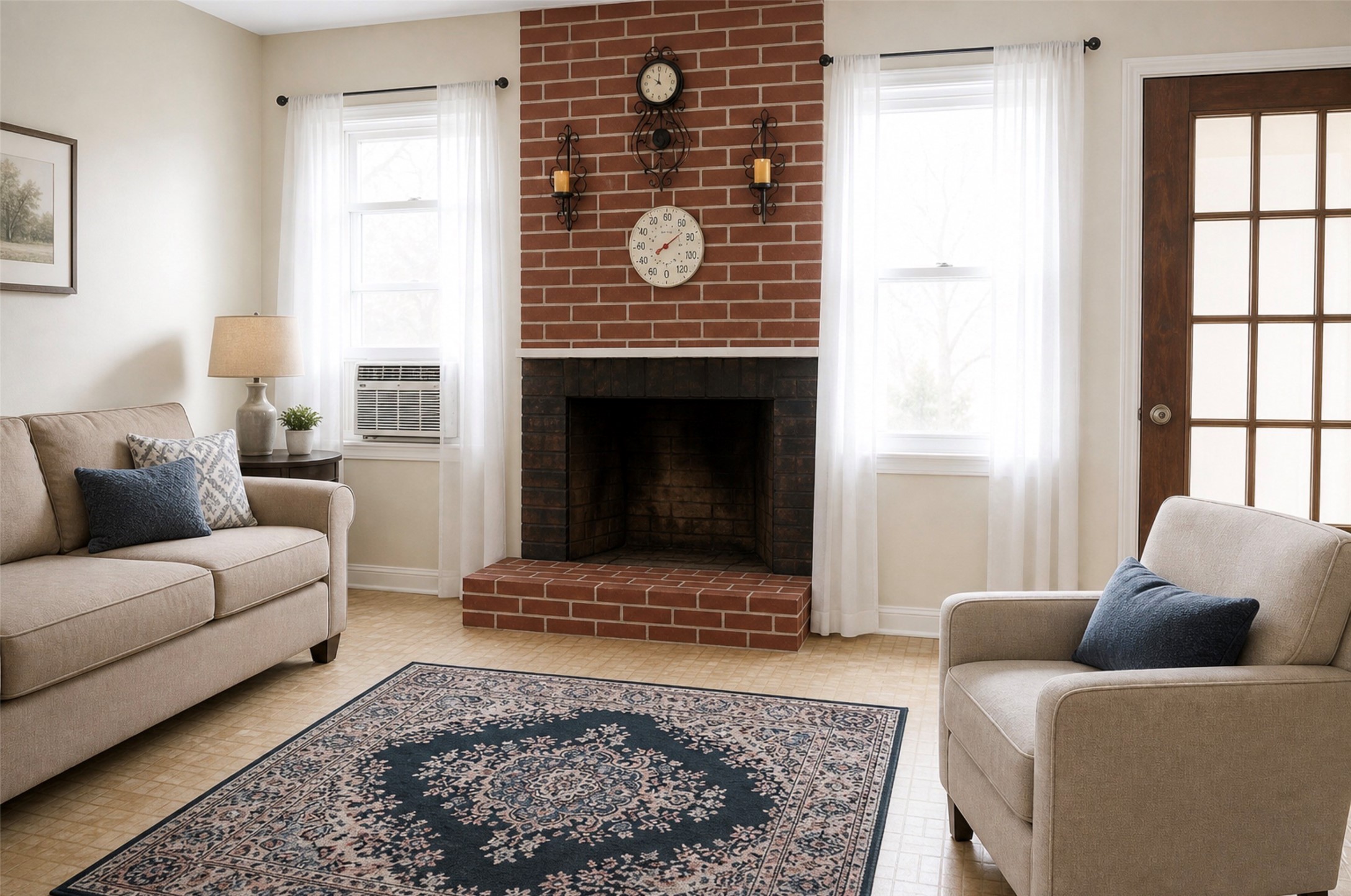 419 Fifth Street McLean, TX 79057 - Photo 13 of 34 a living room with furniture a rug and a fireplace