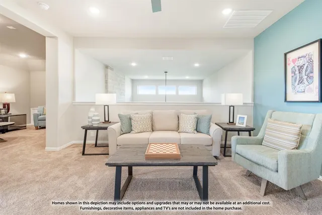 a living room with furniture and a rug
