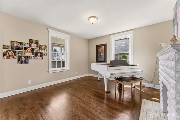 a workspace with wooden floor