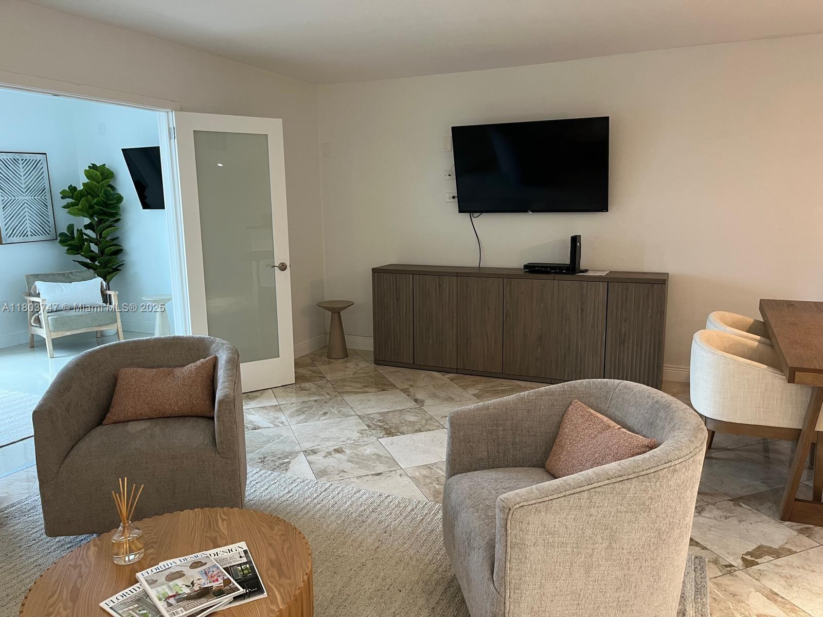 2301 Collins Avenue, Unit 731 Miami Beach, FL 33139 - Photo 29 of 31 a living room with furniture and a flat screen tv