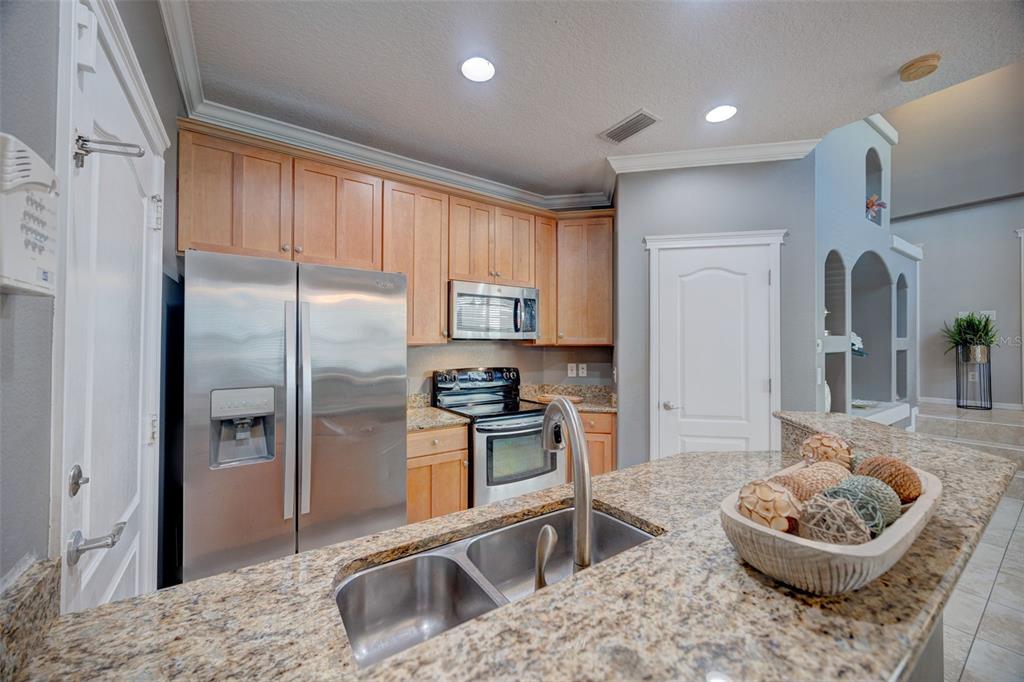 6020 Fishhawk Crossing Boulevard Lithia, FL 33547 - Photo 10 of 53 a kitchen with stainless steel appliances granite countertop a refrigerator a stove and a sink