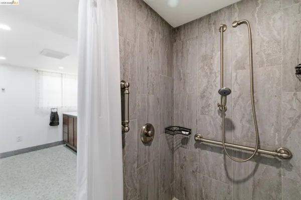 a view of a bathroom with a shower