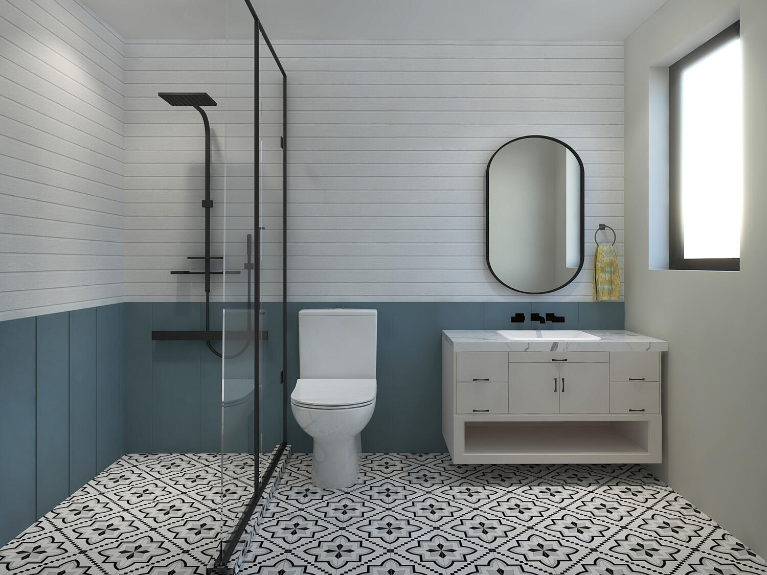 200 B 15th Circle Key Colony Beach, FL 33051 - Photo 19 of 72 a bathroom with a granite countertop toilet a sink a mirror and shower