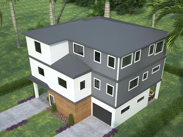 a aerial view of a house with a yard