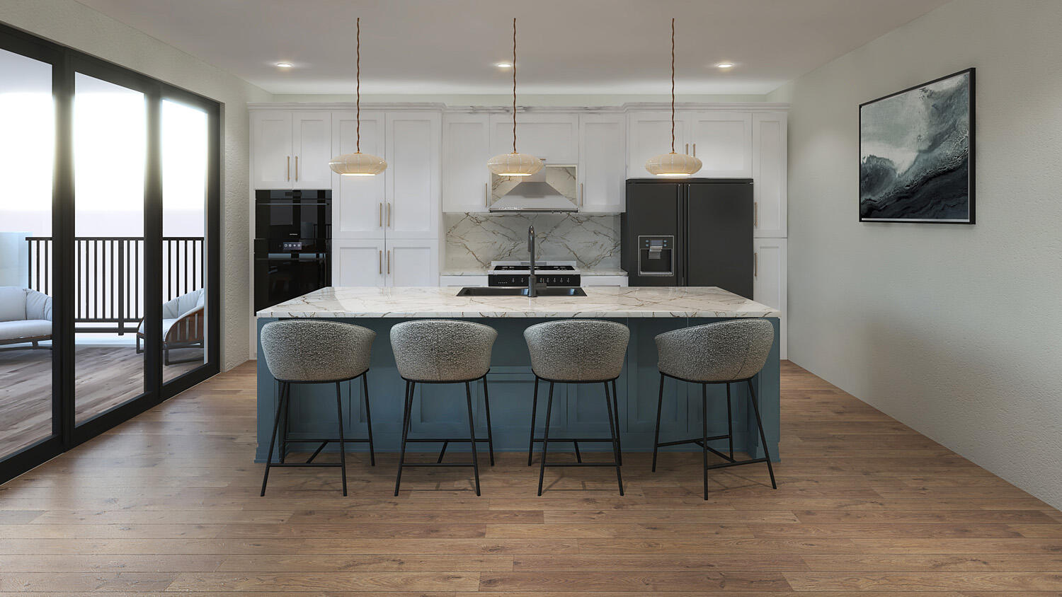 200 B 15th Circle Key Colony Beach, FL 33051 - Photo 39 of 72 a kitchen with stainless steel appliances granite countertop a sink a stove a refrigerator and a dining table with wooden floor