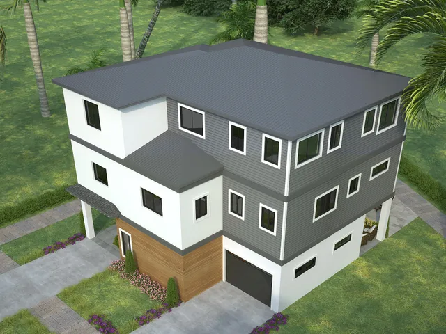 a aerial view of a house with a yard