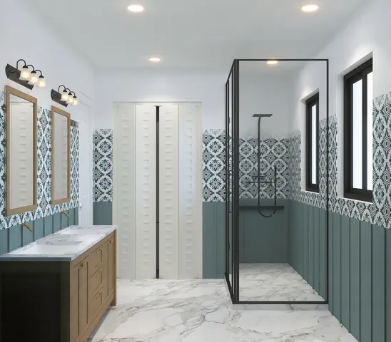 a bathroom with a sink and mirror