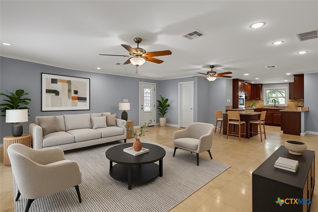 3745-3735 Canyon Heights Road Belton, TX 76513 - Photo 10 of 45 a living room with furniture and view of kitchen