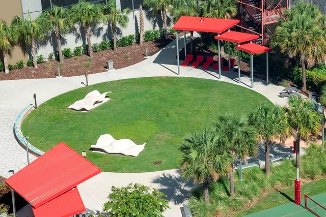 an aerial view of swimming pool