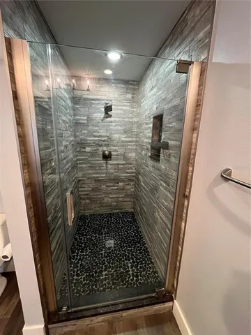 a bathroom with a shower