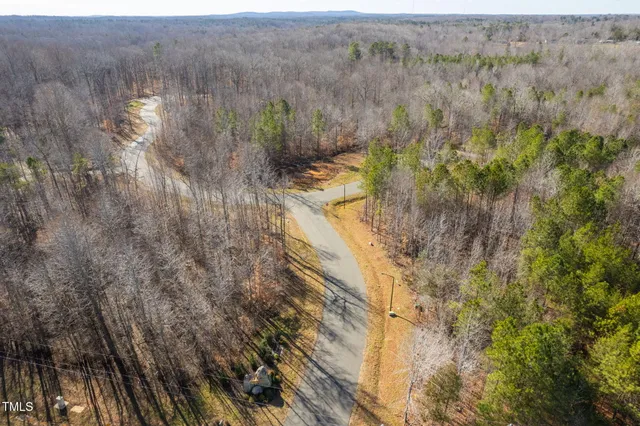 a view of a dry yard with green space