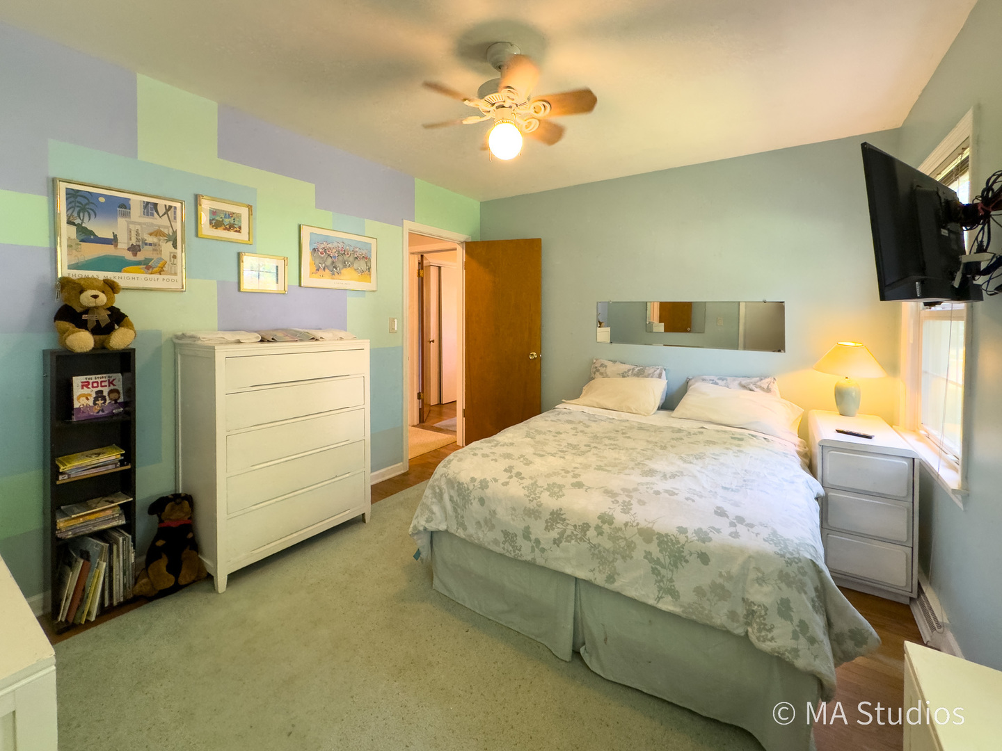 1219 Golf Lane Wheaton, IL 60189 - Photo 25 of 67 a bedroom with a bed and ceiling fan