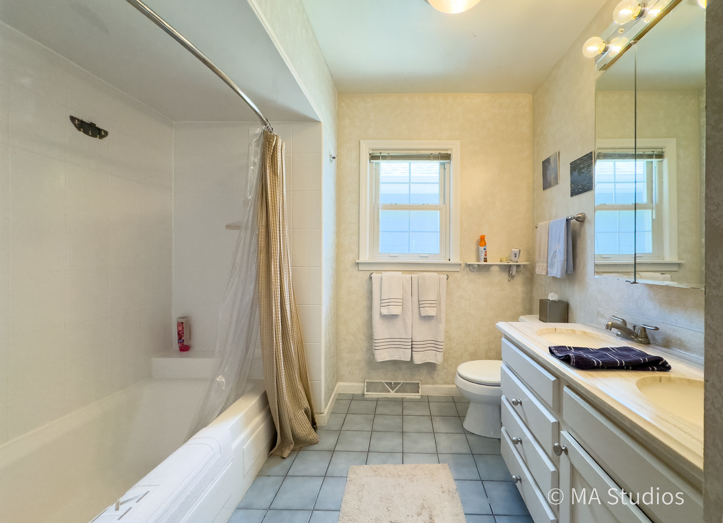 1219 Golf Lane Wheaton, IL 60189 - Photo 26 of 67 a bathroom with a granite countertop sink a toilet and shower
