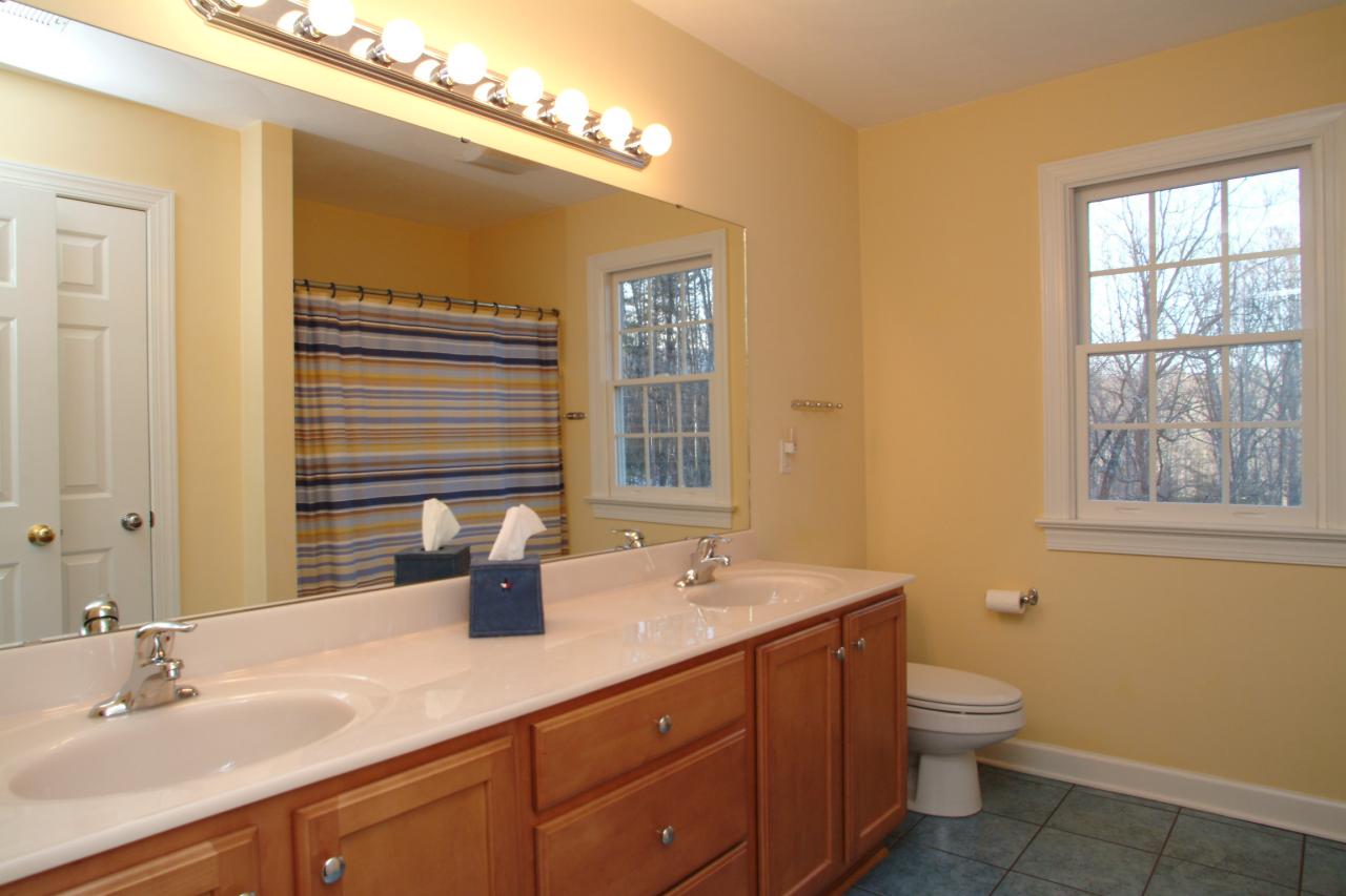 5780 Lost Mountain Road Roanoke, VA 24018 - Photo 14 of 16 a bathroom with a double vanity sink toilet and a mirror