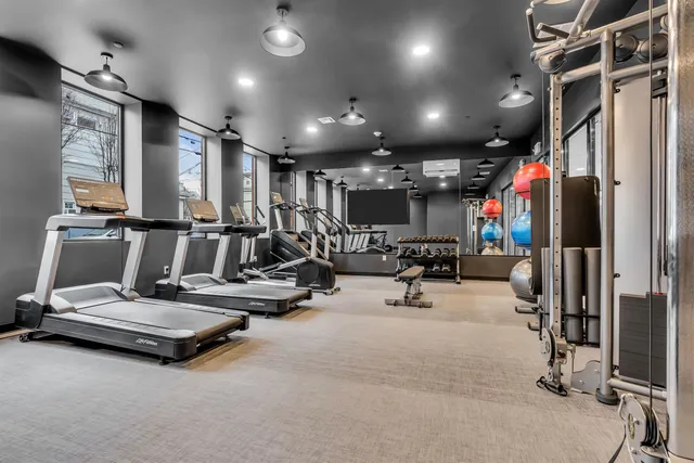 a view of a room with gym equipment