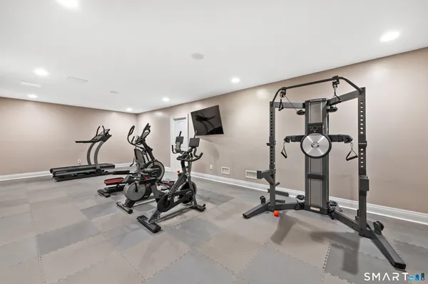 a view of a room with gym equipment