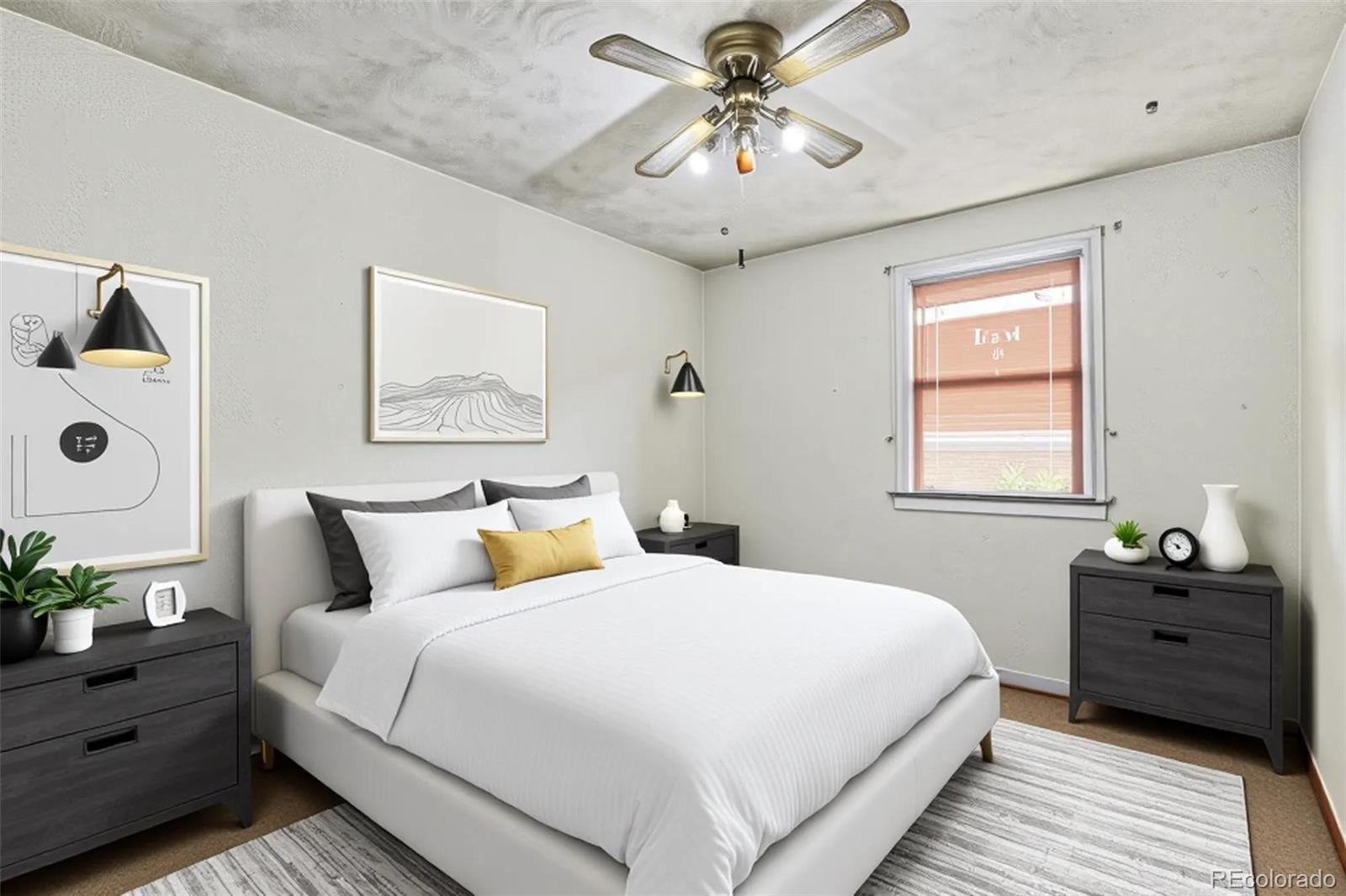 901 County Road 3 Wiggins, CO 80654 - Photo 13 of 28 a bedroom with a bed and a chandelier