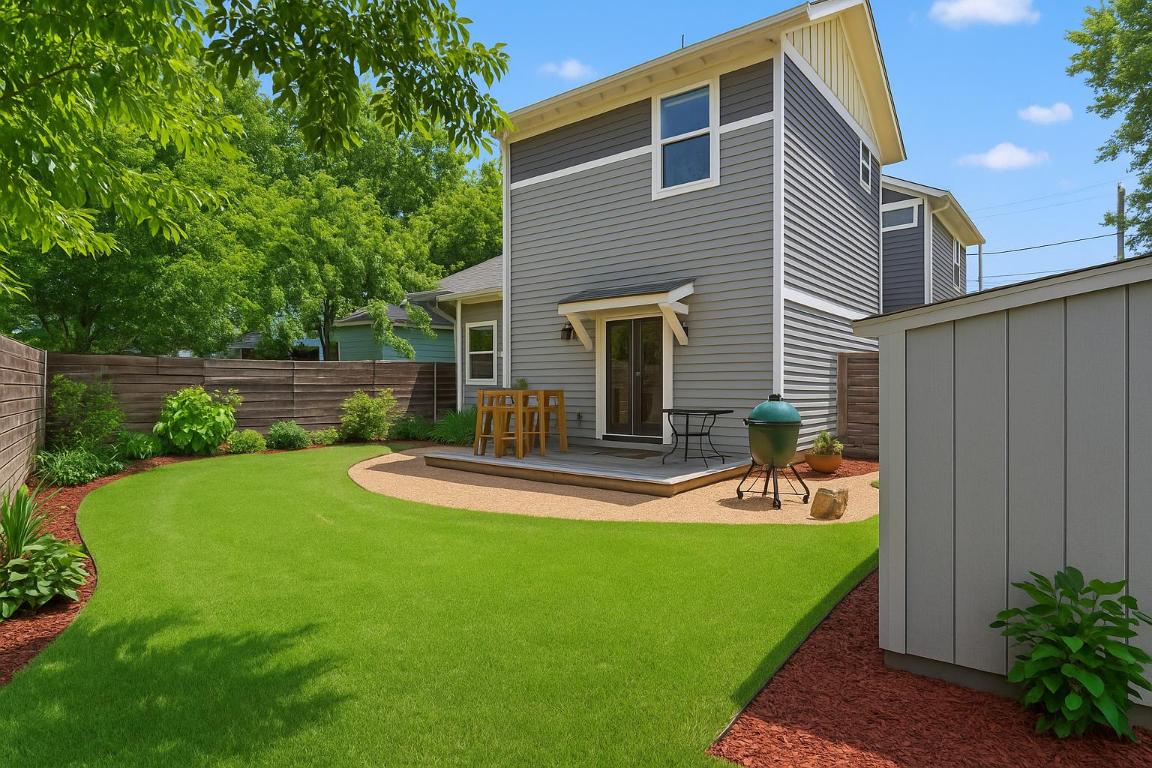 720 Pedernales Street, Unit B Austin, TX 78702 - Photo 11 of 15 a front view of a house with garden and patio