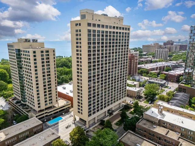 a city view with tall buildings