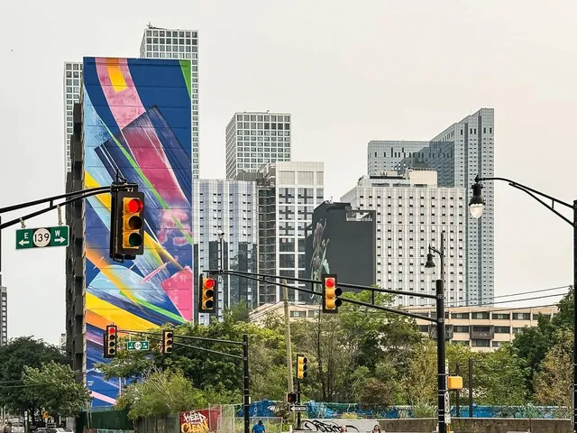 a view of a city with tall buildings