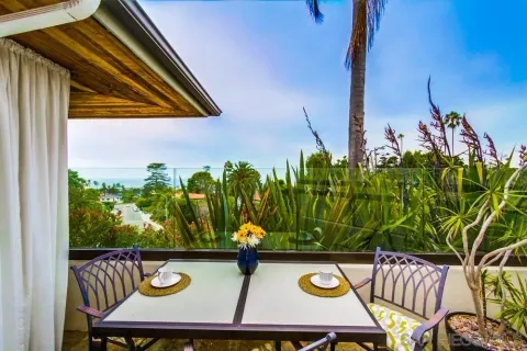 an aerial view of a house with a yard and palm tree