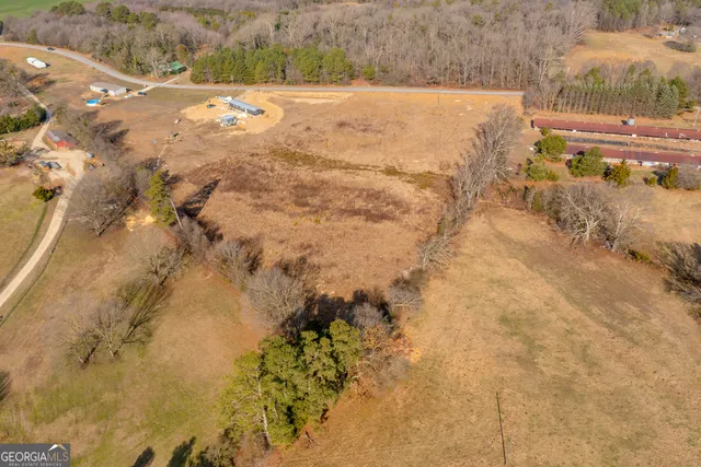 a view of a dry yard with trees