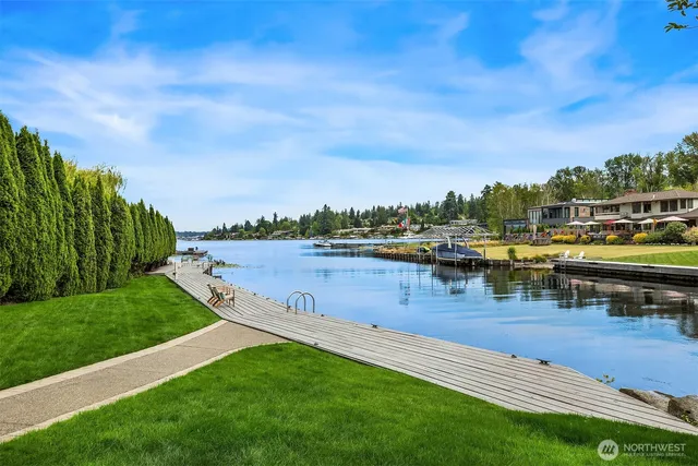 a view of a lake with houses