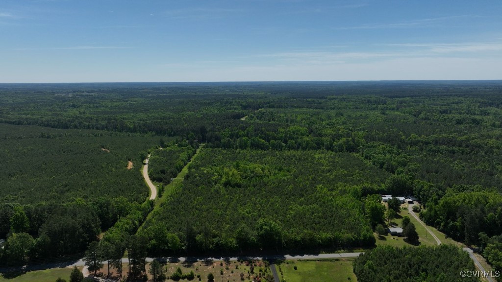 a view of a field with an ocean and trees