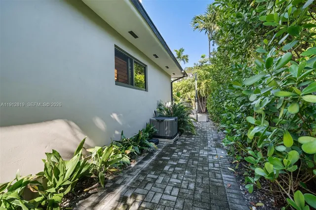 a view of a park with plants and trees