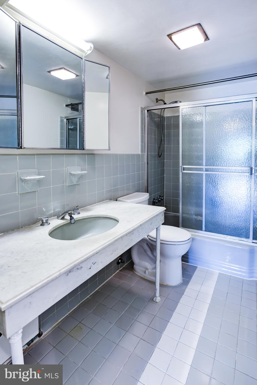 4201 Cathedral Avenue Northwest, Unit 1004E Washington, DC 20016 - Photo 28 of 69 a bathroom with a sink a toilet and shower
