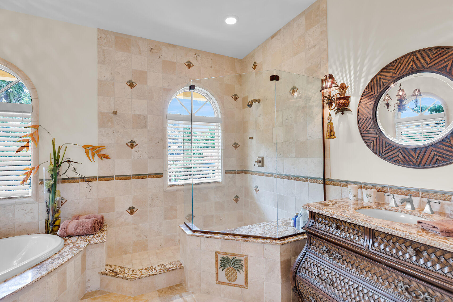 301 Ixora Street Marathon, FL 33050 - Photo 65 of 91 a bathroom with a granite countertop sink and a mirror