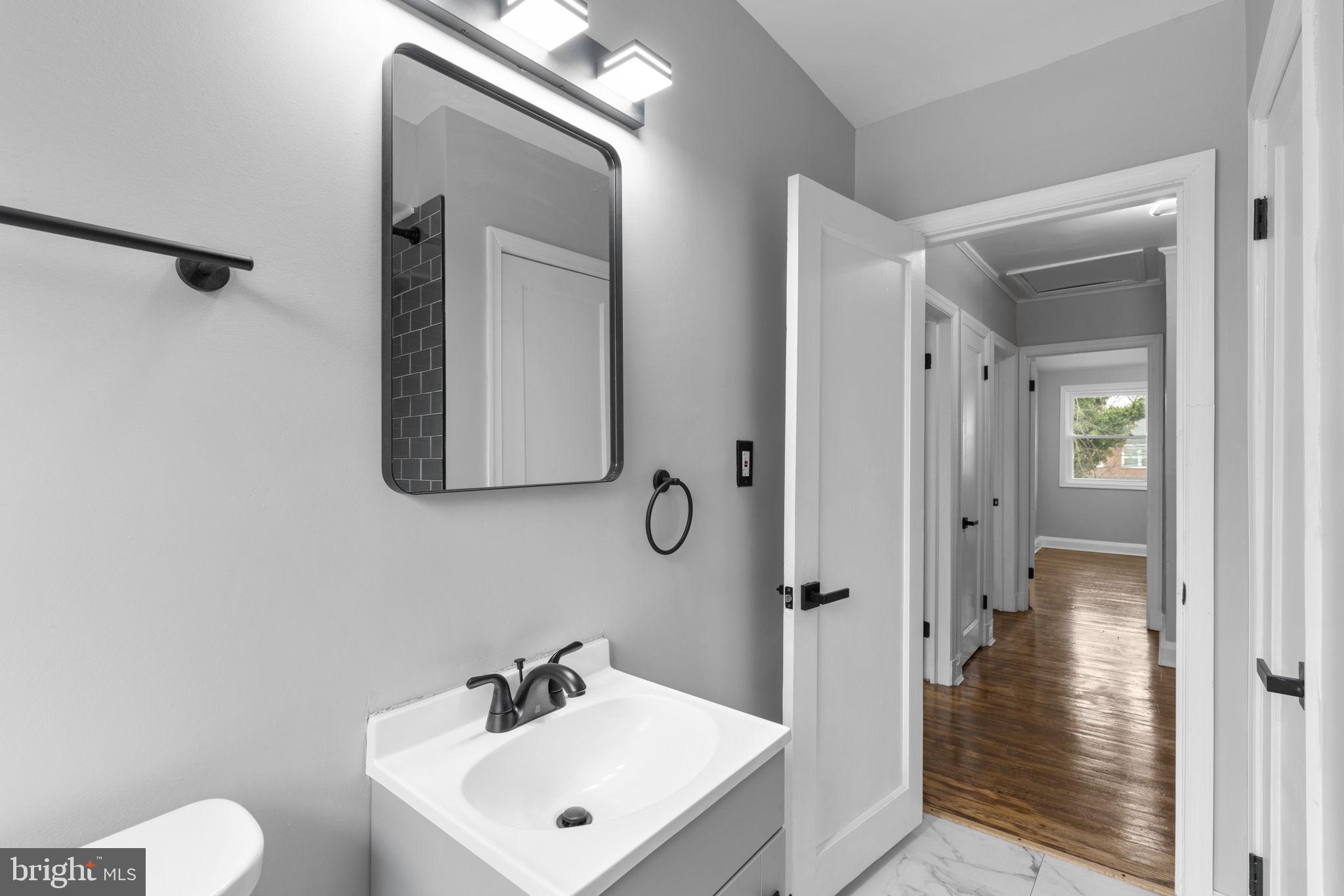 1607 Stonewood Road Baltimore, MD 21239 - Photo 30 of 53 a bathroom with a sink a mirror a toilet and shower