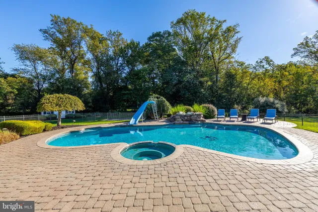 a view of a swimming pool with a patio