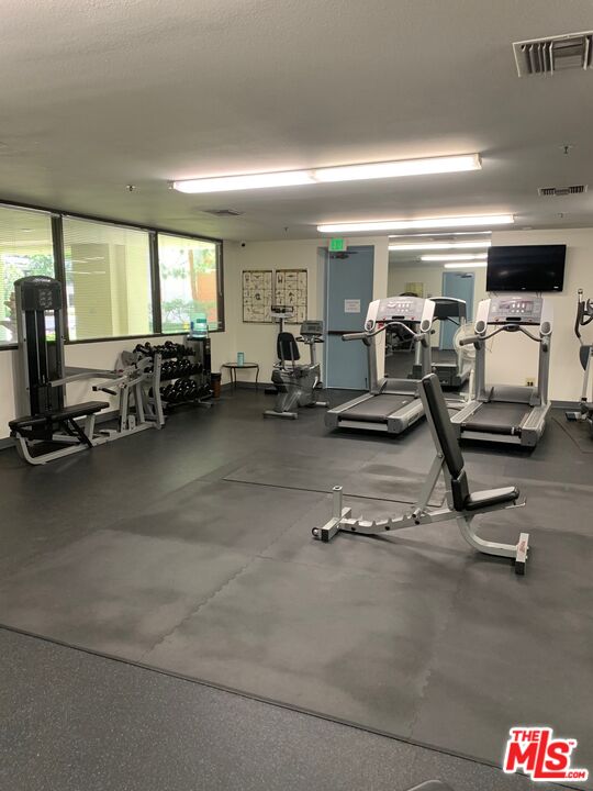 2122 Century Park Lane, Unit 312 Los Angeles, CA 90067 - Photo 39 of 44 a room with gym equipment and large mirror