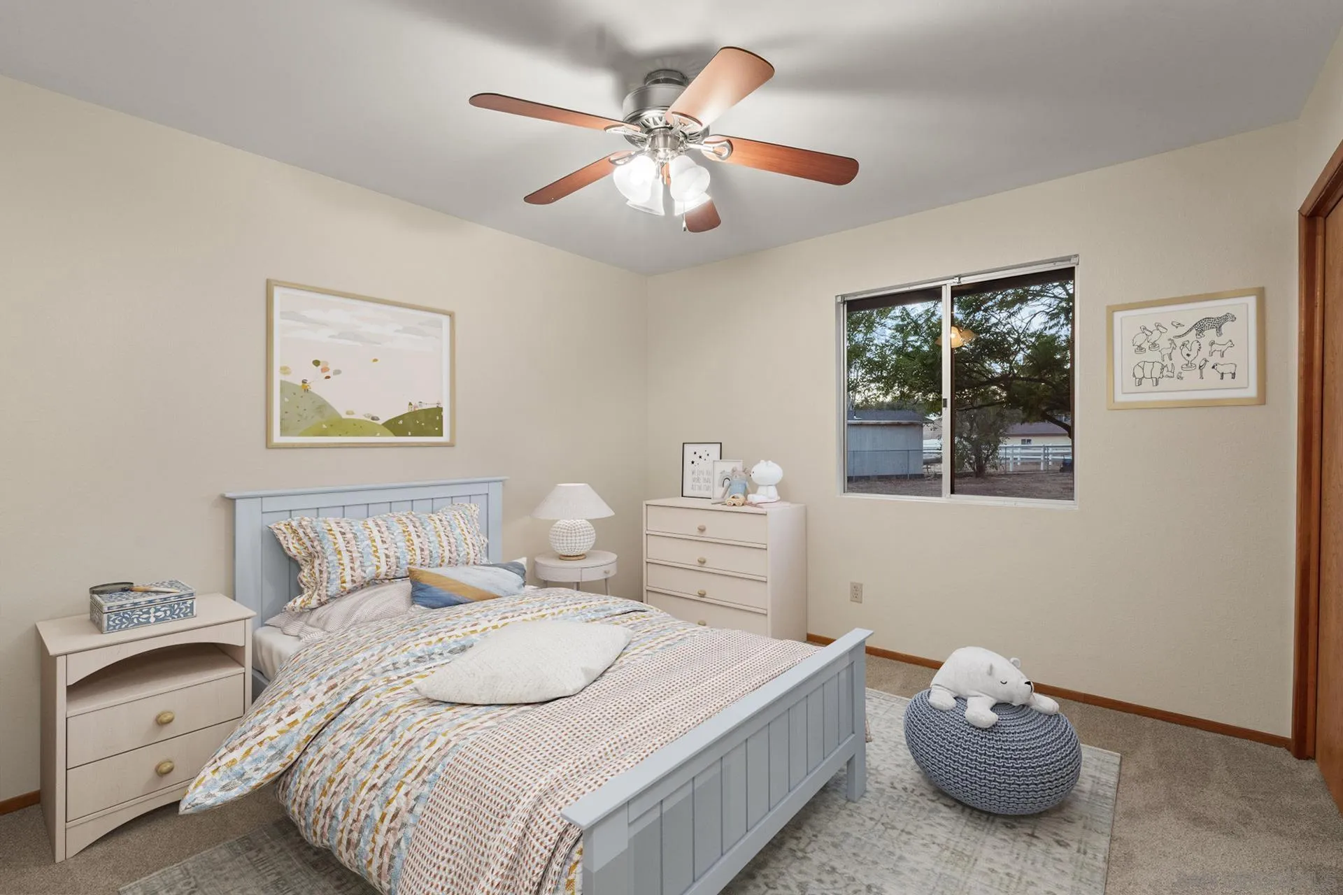 539 Steffy Road Ramona, CA 92065 - Photo 42 of 60 a bedroom with a bed and a chandelier
