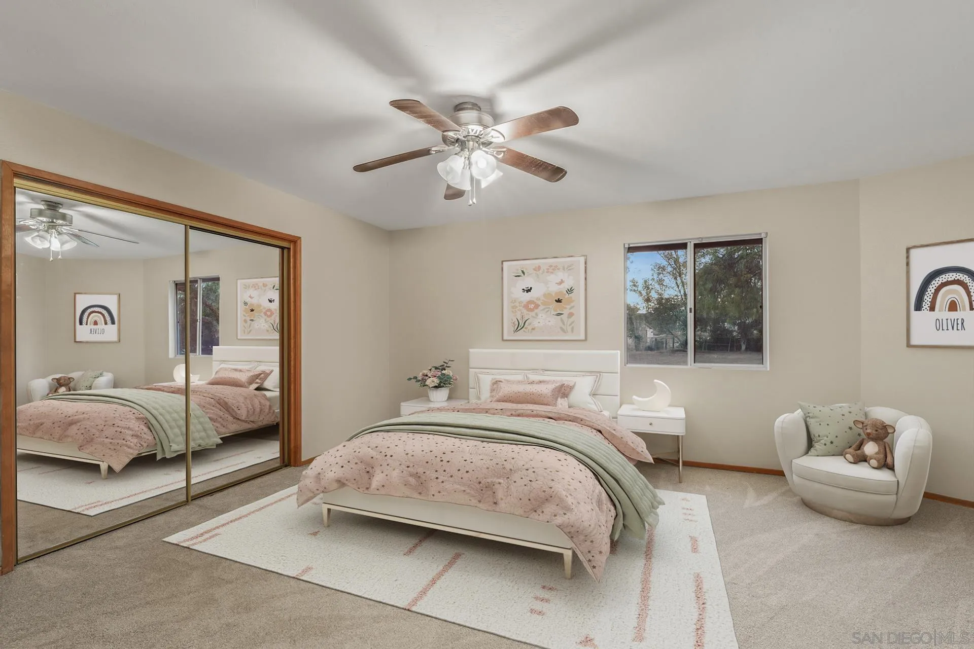 539 Steffy Road Ramona, CA 92065 - Photo 46 of 60 a bedroom with a bed and a chandelier