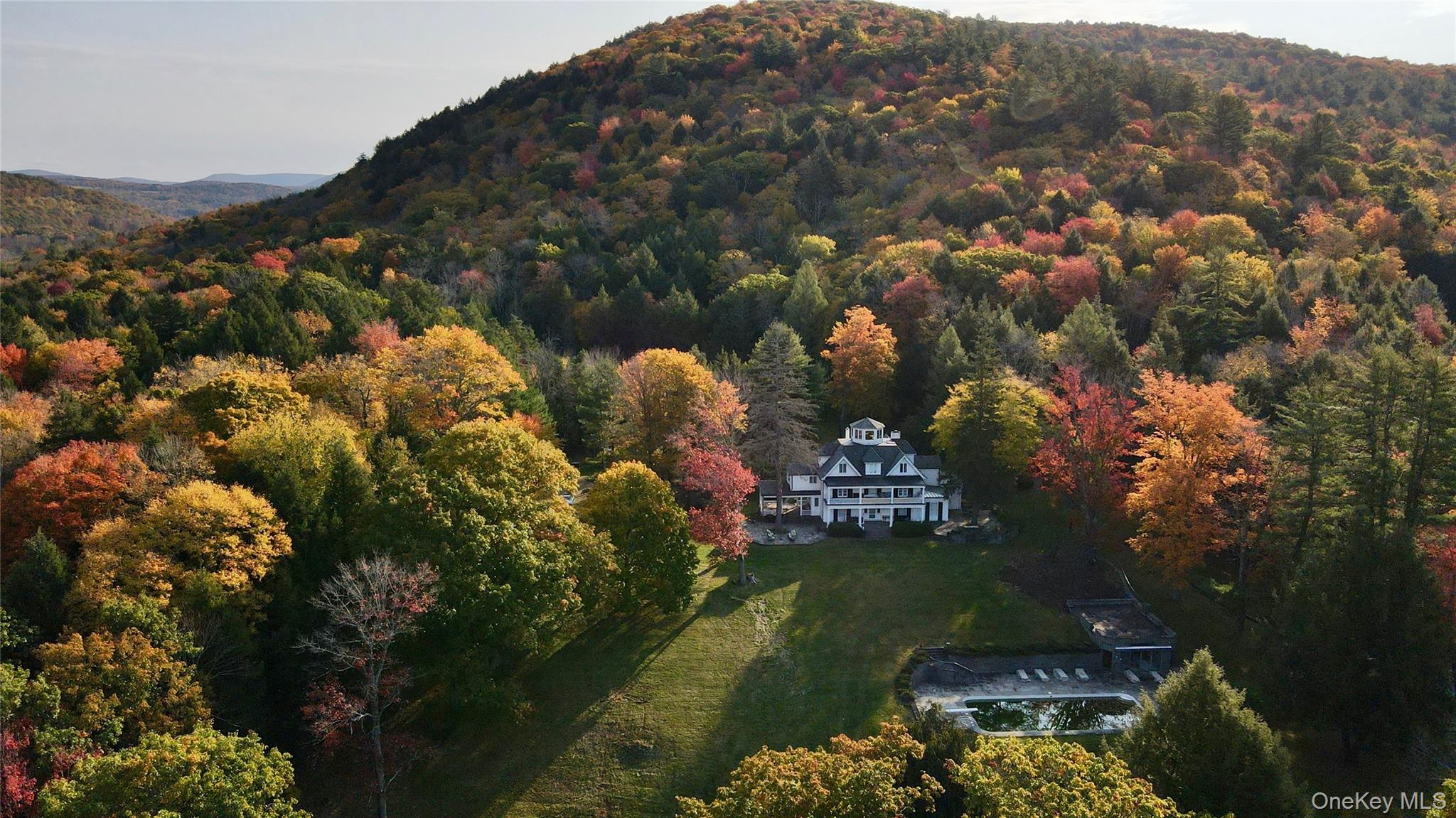 390 Erpf Road Arkville, NY 12406 - Photo 50 of 50 Aerial view of property and surrounding area with a mountainous background and a heavily wooded area