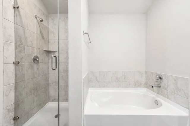 a bathroom with a bathtub