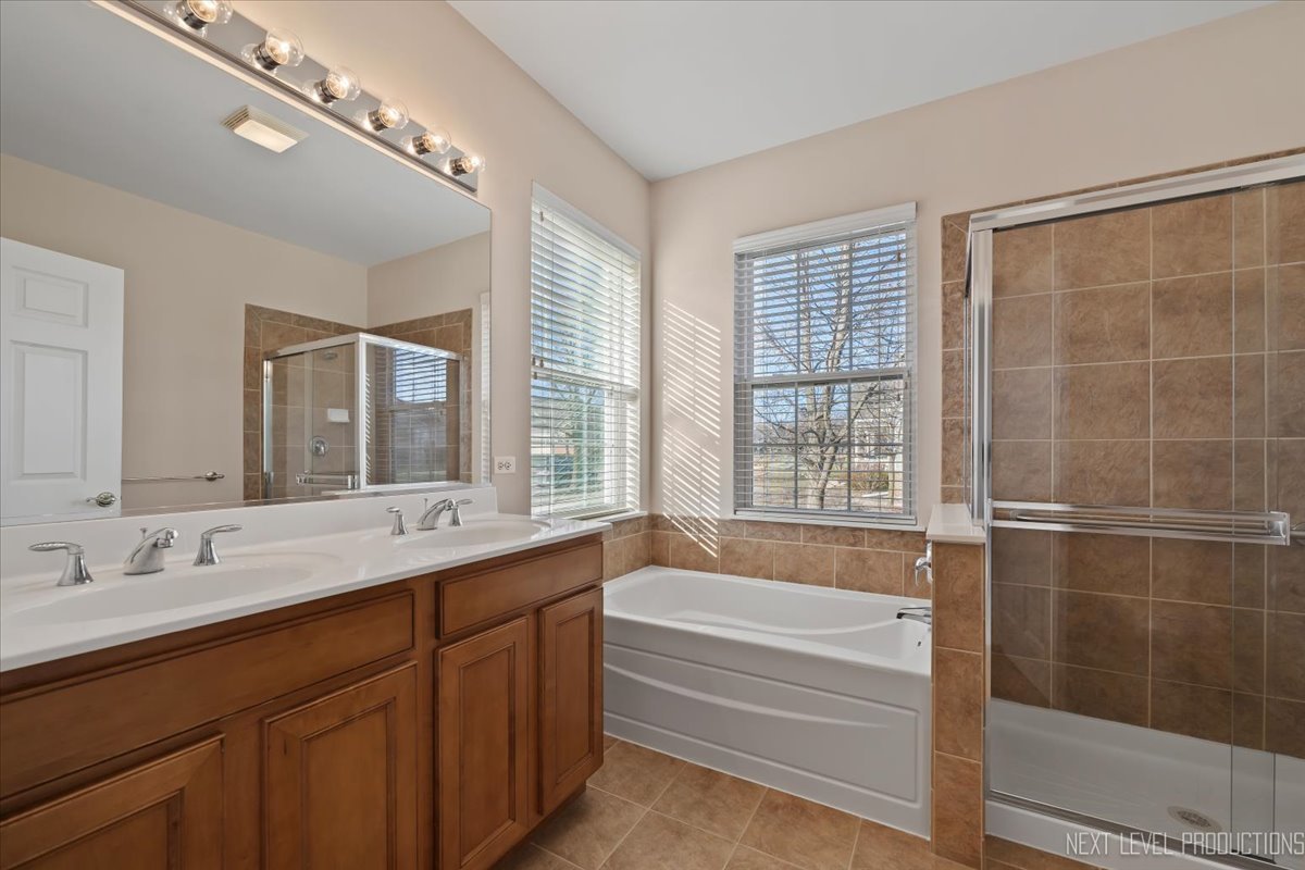 810 Cambridge Drive Batavia, IL 60510 - Photo 24 of 34 a bathroom with a tub sink shower and a mirror