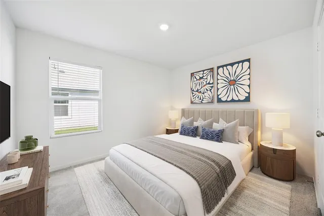 a bedroom with a bed and a couch