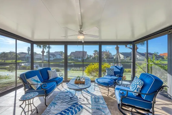 a view of a lake with a terrace