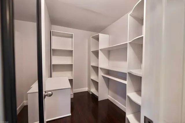 a view of walk in closet with empty racks