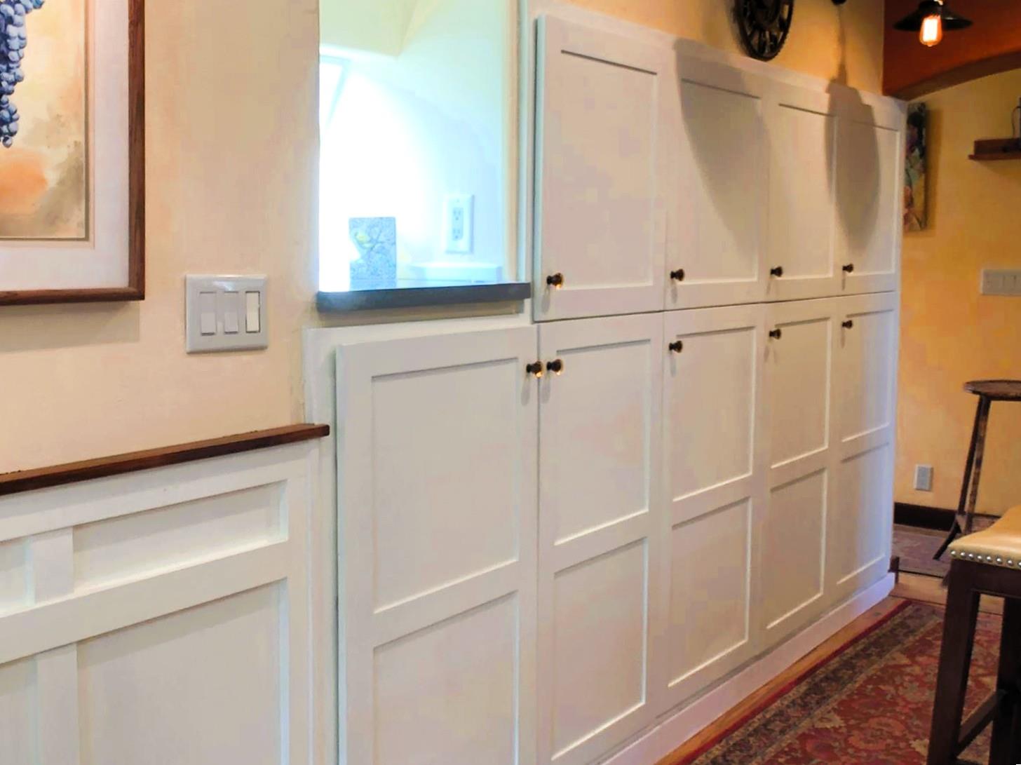 126 Center Street Jackson, CA 95642 - Photo 51 of 79 Kitchen features custom built in cabinets with pull out drawers and beautiful adjacent wainscoting and window nooks