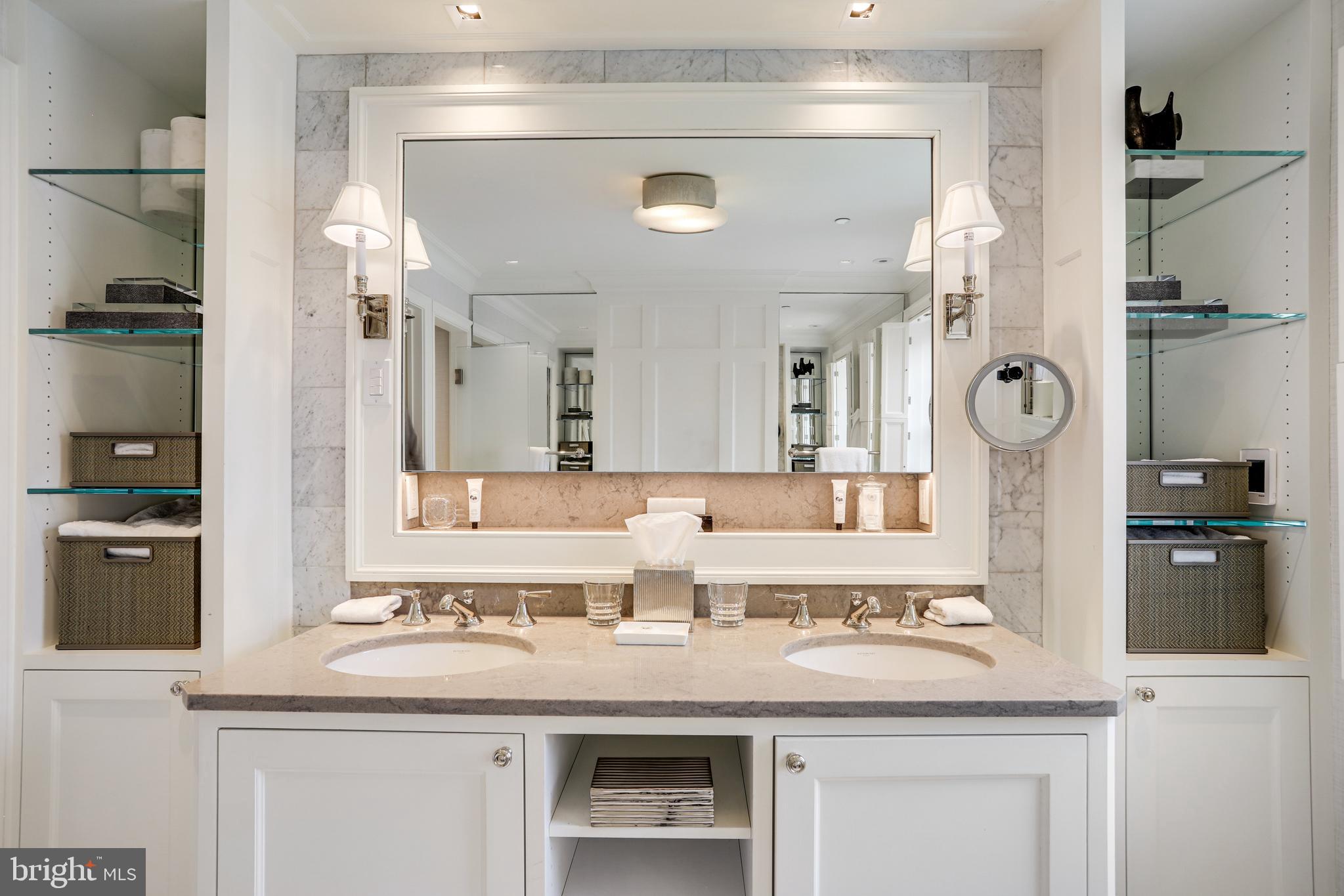 1040 31st Street Northwest Washington, DC 20007 - Photo 21 of 35 a bathroom with a granite countertop double vanity sink and a mirror