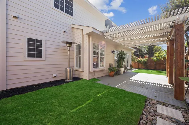 a view of a porch with a backyard