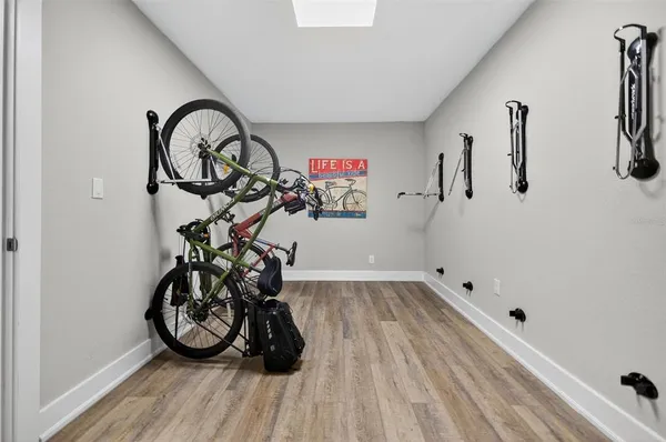 a view of a livingroom with wooden floor