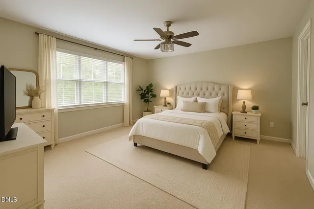 a bedroom with a bed and a flat tv screen on the dresser