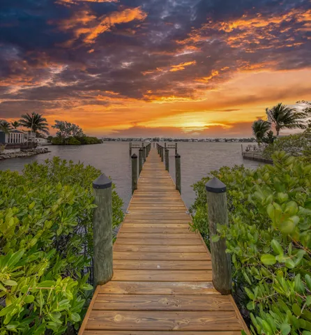 a view of a pathway with a wooden bridge