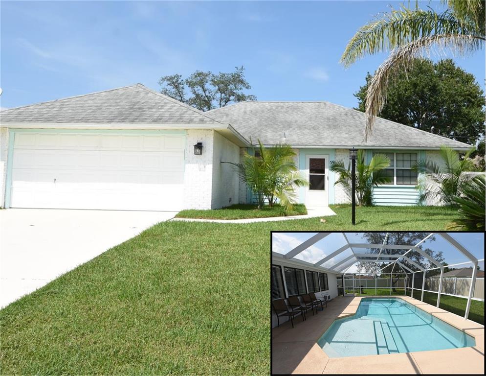 a view of house with swimming pool outdoor seating